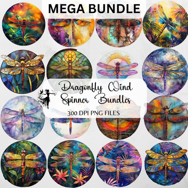 Dragonfly Wind Spinner PNG Bundle Dragonfly Spinner Sublimation Design Wind Spinner 10.5inch Round Hanging Ornament Earrings WindSpinner PNG