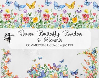 Schmetterling Blumenrand PNG Blumenrahmen PNG Schmetterling Clipart Blumenkranz png Aquarell Ränder Ostern Botanisches Digitales Papierfertigkeit