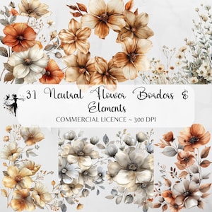 Neutral Floral Corners Clipart Neutral Flower Borders PNG Beige Digital Download Commercial Use Digital Paper Craft Watercolor Flowers PNG