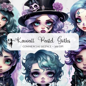 Pastel Goth Clipart Kawaii Goth PNG Pastel Goth Stickers Pastel Goth Kawaii Clipart Goth Girl Cute Halloween Clipart Bundle Goth Clipart