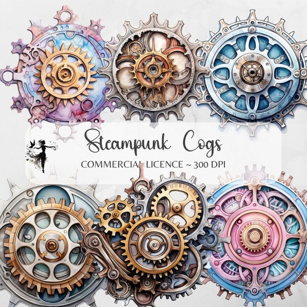 Metal Steampunk Clipart Gears Cogs PNG Gear Watercolor Steampunk PNG Steampunk Ephemera Steampunk Junk Journal Supplies Steampunk Decoupage