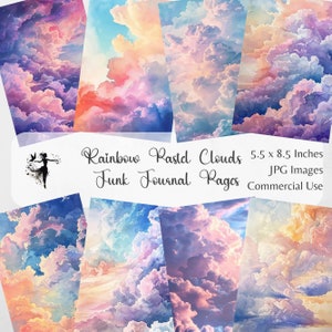 Pastelwolken Junk Journal Pages Kit Sky Junk Journal Paper Pack Plakboekachtergrond Ephemera Digitaal papier Regenboogcollagevel
