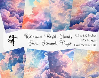 Pastel Clouds Junk Journal Pages Kit Sky Junk Journal Paper Pack Scrapbook Paper Background Ephemera Digital Paper Rainbow Collage Sheet