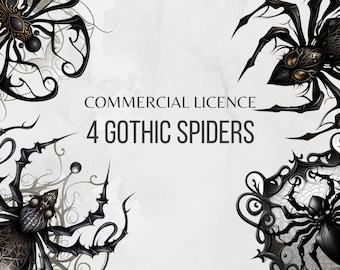 Goth Spider Clipart Goth Spider png Spiders png Antique Halloween Gothic Spiders clip art Vintage Spiders SVG