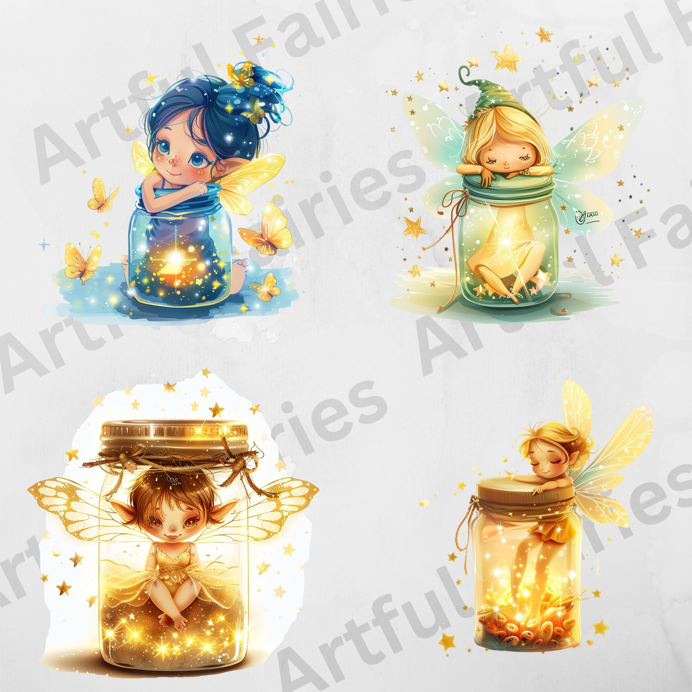 Cute Fairy Clipart in a Jar Fairy PNG Fantasy Watercolor Fairies ...