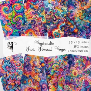 Psychedelische Junk Journal Seiten Groovy Papier Pack Trippy Scrapbook Bunte Ephemera Digitaler Neon Hintergrund Printable Geburtstag Clipart