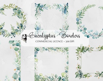 Eucalyptus Border PNG Eucalyptus Wreath Watercolor Border Eucalyptus Corner Border Wedding Invitation Greenery Set Green Leaves Frame PNG