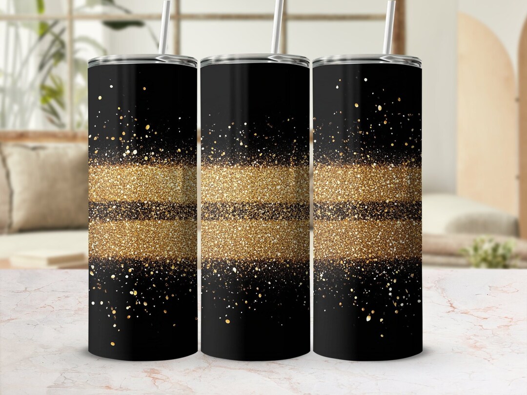 Gold Glitter Black Tumbler Wrap 20oz Skinny Tumbler Sublimation Design ...