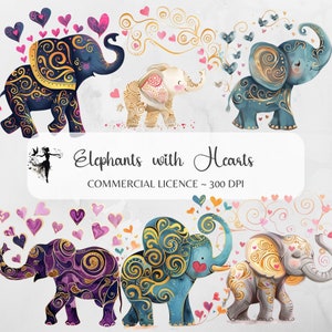 Elefante Clipart Corazones PNG Bebé Elefante Vaso Diseño Paquete Pegatinas Sublimación Diario basura Suministros Camisa POD Libro de chatarra Artesanías de papel
