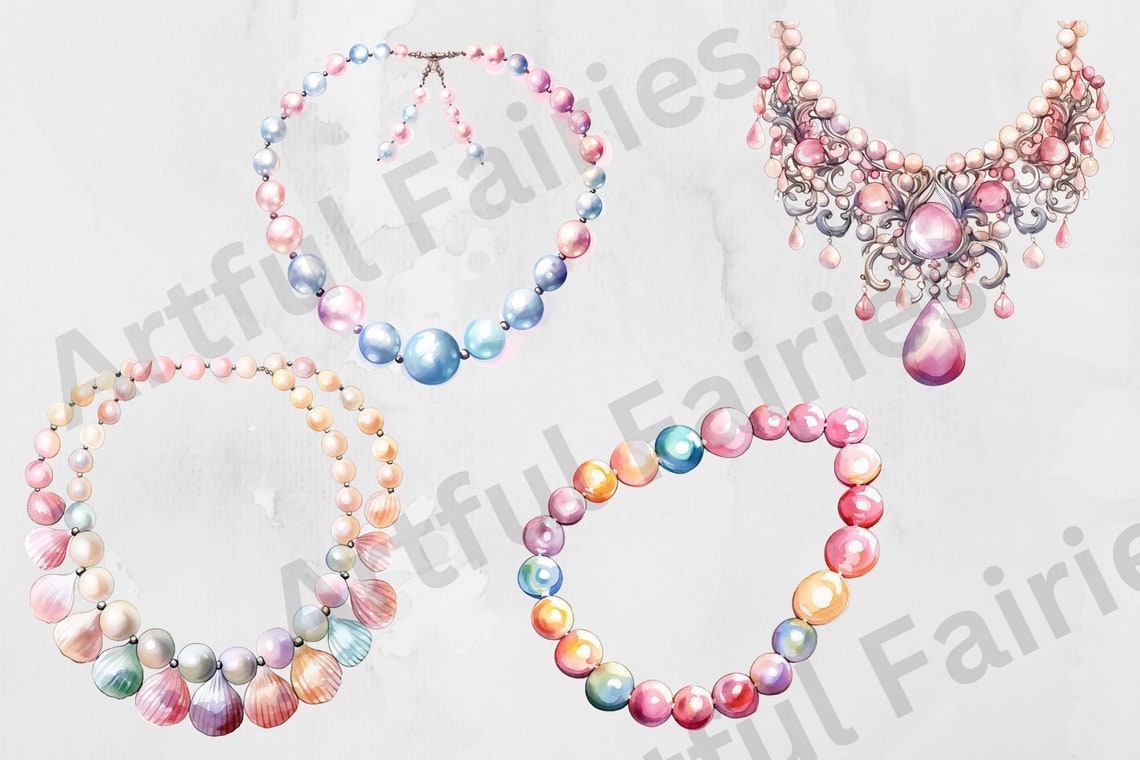 Watercolor Pearl Necklace Clipart Watercolor Gemstone Clipart - Etsy