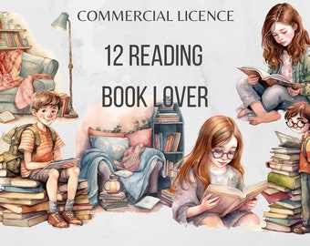 Reading Clipart Book Clipart Books Clipart Bookworm Clipart Reading PNG Girl Reading Clipart Bookshelf Watercolor Clipart Reading Stickers