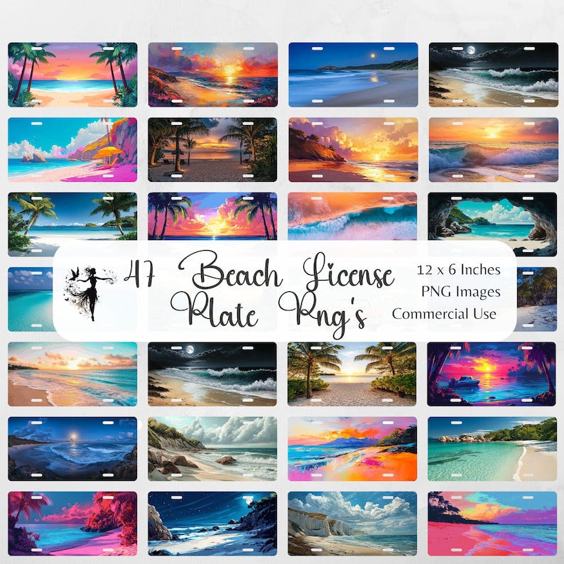Beach License Plate PNG Mega Bundle Sublimation Design Front License Plate Design Car License Plate Neon PNG Ocean Sunset PNG Commercial license