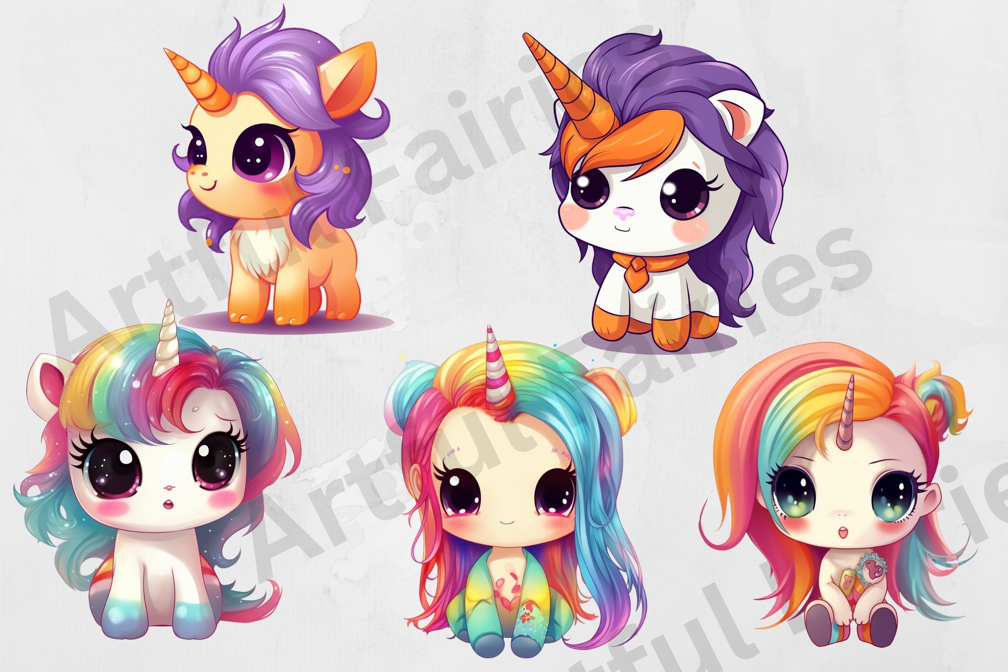 Cute Kawaii Unicorn Clipart Chibi Unicorn Birthday PNG Stickers Fantasy ...