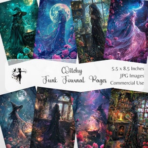 Carta da parati stregata Diario spazzatura Sfondo digitale Kit pagano Confezione di carta magica Album di ritagli Carta Strega Effimera Mestiere di carta magica Dea della luna