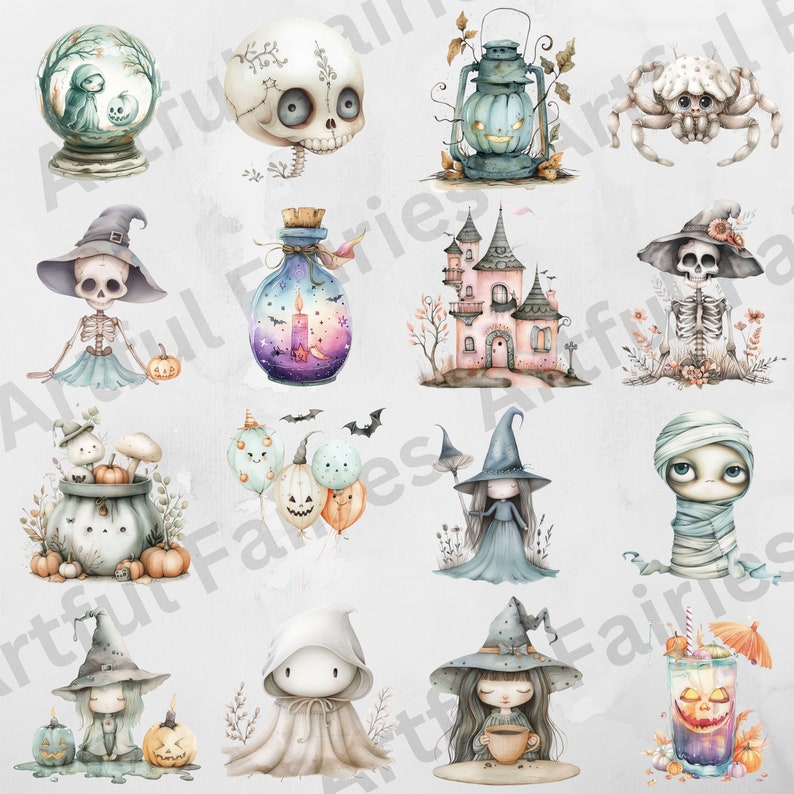 Watercolor Halloween Clipart PNG Bundle Kids Spooky PNG Pumpkin Cute ...