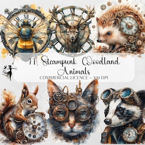 Steampunk Clipart Waldtiere PNG Steampunk Ephemera Junk Journal Liefert Steampunk Decoupage Scrapbooking Papier Handwerk Sublimation