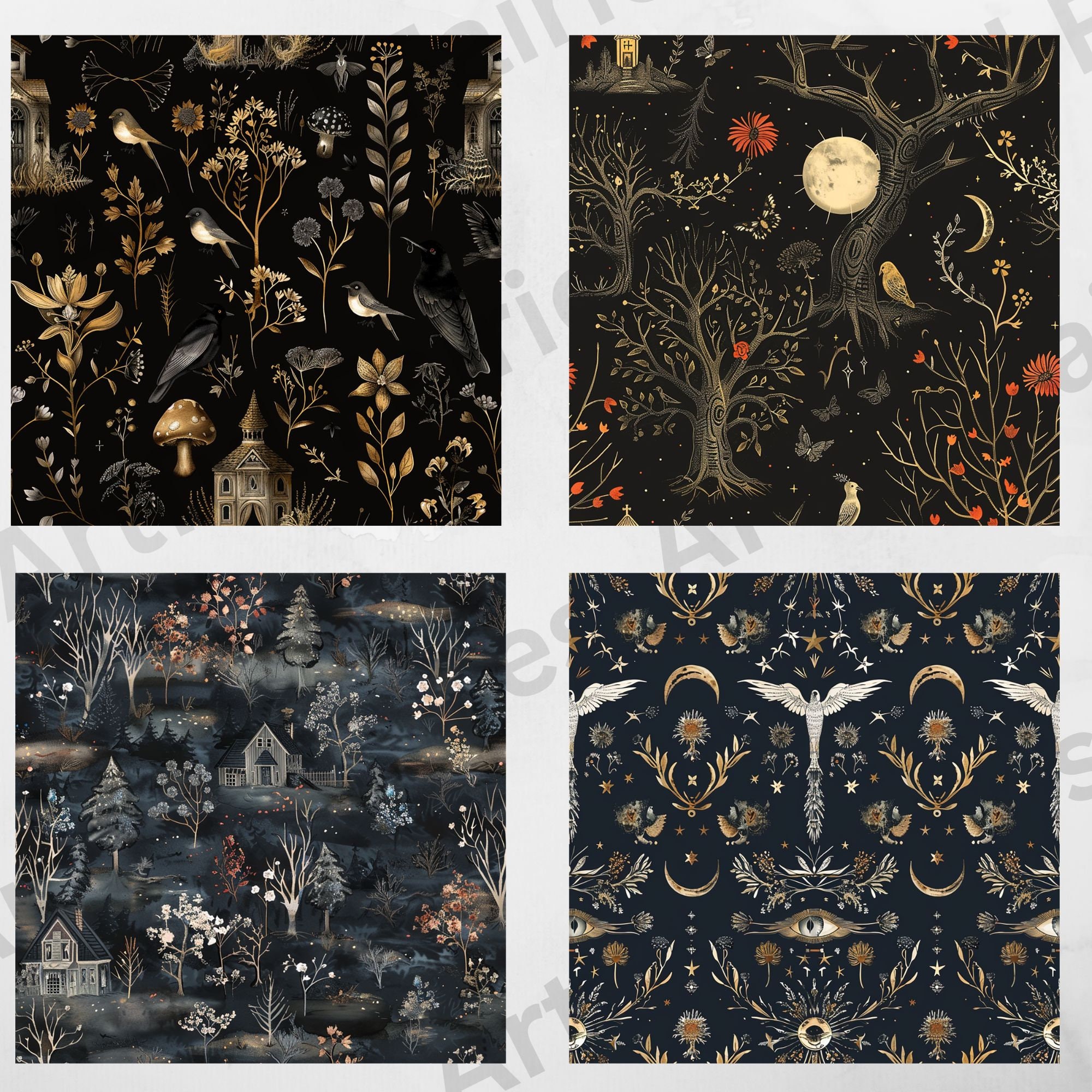 Witchy Wallpaper Seamless Pattern Digital Paper Backgrounds Forest ...