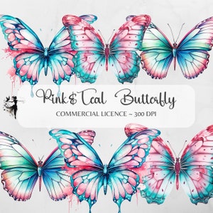 Schmetterling Clipart Teal Pink Schmetterling PNG Schmetterlinge PNG Pastell Schmetterling Druck Schmetterling Kunst Schmetterling Rosa Teal Schmetterling Aufkleber Weddin