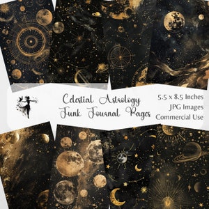 Celestial Junk Journal Maan en sterren benodigdheden astrologie digitaal plakboek Kit achtergrond afdrukbare pagina's journaling papier kortstondige