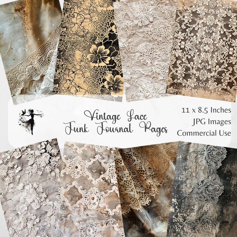 Grungy Lace Junk Journal Pages Base Stained Digital Scrapbook Paper Kit ...