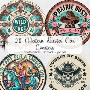 Cute Western Car Coaster PNG Bundle Sublimation Cute Design Men Western Round Earring PNG Windspinner Sublimation Instant Download Cup