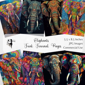 Kit di pagine di diario spazzatura di elefante Pacchetto di diario tribale Scrapbook Carta Scrapbooking Ephemera Sfondo digitale Elefante colorato PNG Animale