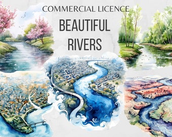 Watercolor River Clipart Nature Clipart Hiking Clipart Forest Clipart Landscape Clipart River PNG Water Clipart River Life PNG bundle