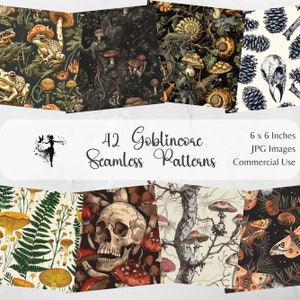 Goblincore motif transparent papier numérique arrière-plans forêt sorcière imprimable scrapbooking imprimable Junk Journal produits Nature feuilles crânes grenouilles