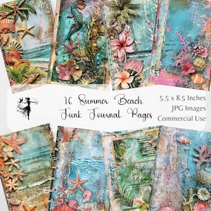 Summer Beach Junk Journal Pages Printable Kits Digital Scrapbook Paper Tropical Beach Mixed Media Journaling Papers Pack Supplies Landscape