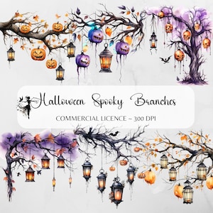 Acuarela Halloween Frontera Clipart Otoño Marco PNG Linterna Otoño Diseño Guirnalda Mística Ilustración Digital Espeluznante Fiesta Decoración Invitación