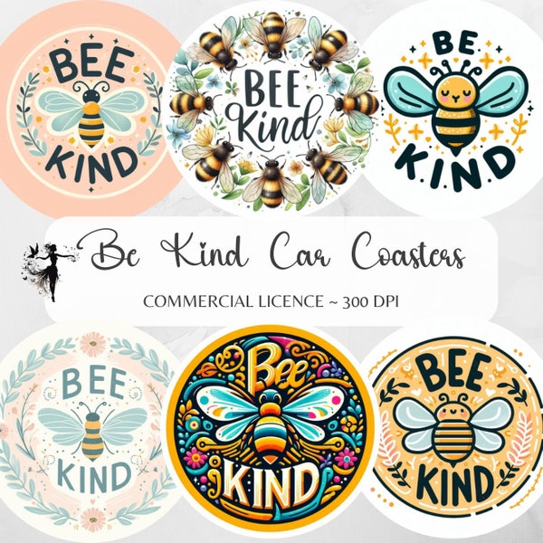 Be Kind Car Coaster PNG Cute Bundle Sublimation Design Bee Kind Designs Round Earring PNG Windspinner Sublimation Keychain Instant Download