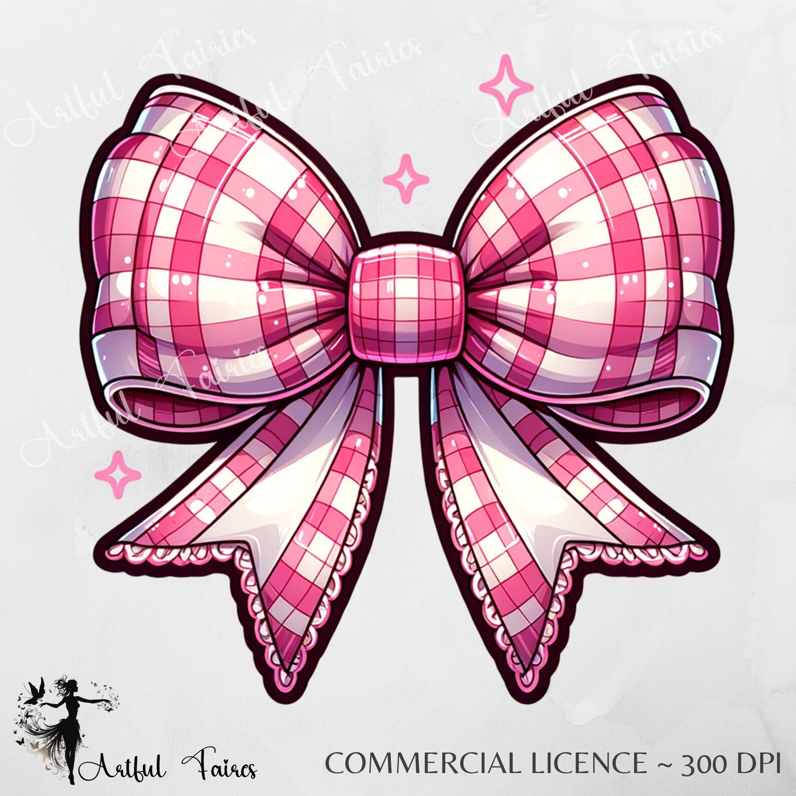 Pink Checkered Bow Girly Coquette PNG Clipart Collage Preppy Watercolor ...