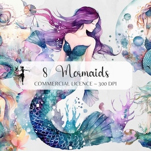 Mermaid Clipart Mermaid PNG Watercolor Mermaids Mermaid Invitation Mermaid Sublimation Mermaid Painting Mermaid Art Fantasy Clipart