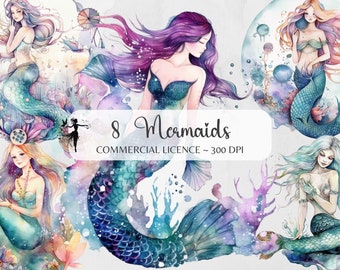 Mermaid Clipart Mermaid PNG Watercolor Mermaids Mermaid Invitation Mermaid Sublimation Mermaid Painting Mermaid Art Fantasy Clipart
