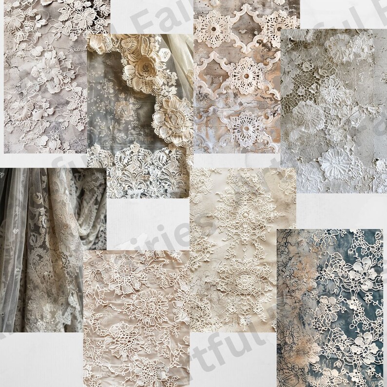 Grungy Lace Junk Journal Pages Base Stained Digital Scrapbook Paper Kit ...