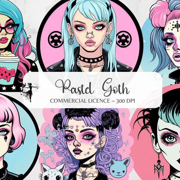 Pastel Goth Clipart Goth PNG Pastel Goth Stickers Pastel Goth Art Goth Girl Cute Halloween Clipart Bundle Emo Stickers Pastel Goth Decor