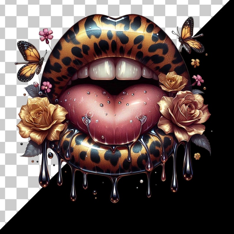 Leopard Print Lips PNG Sublimation Design DTF Lip Print Dripping Lips ...