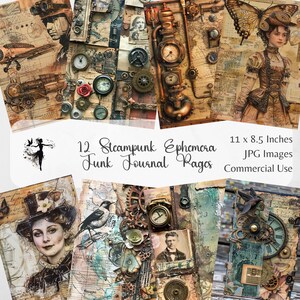 Steampunk Junk Journal Pages Steampunk Clipart Journal Kit Steampunk Paper Pack Scrapbooking Ephemera Digital Decoupage Vintage Printable