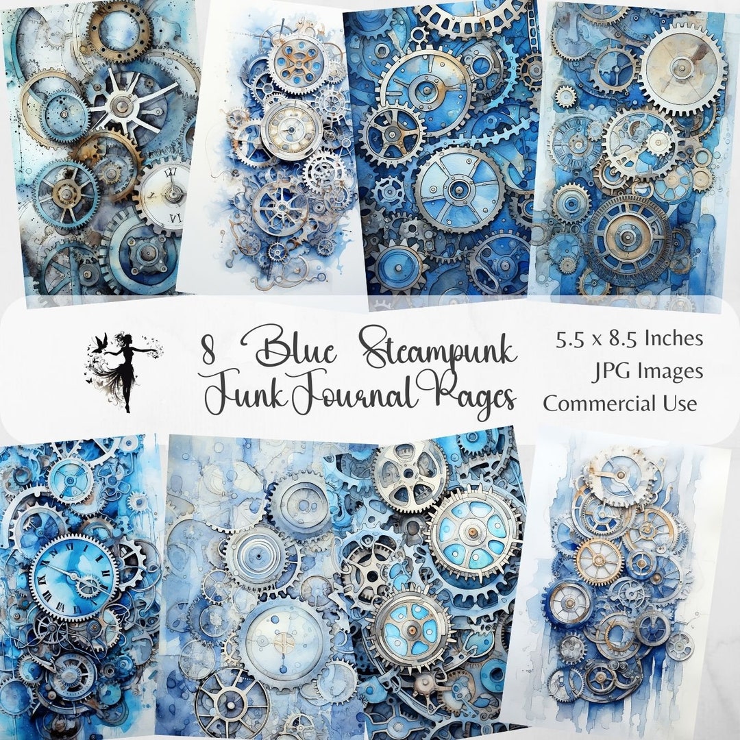Blue Steampunk Junk Journal Pages Journal Kit Steampunk Cog Blue Junk ...