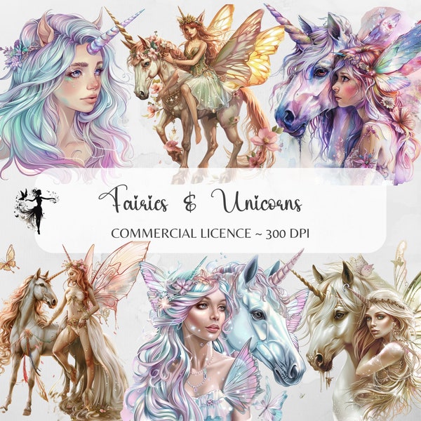 Unicorn Clipart Fairy PNG Fantasy Crystal Pastel Watercolor Unicorn Junk Journal Supplies Scrap Book Sublimation Paper Crafting Printable