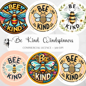Bee Kind Wind Spinner PNG Pacote Bonito Design de Sublimação Bee Kind Design Brinco Redondo PNG Porta-copos de Carro Sublimação Chaveiro Download Instantâneo