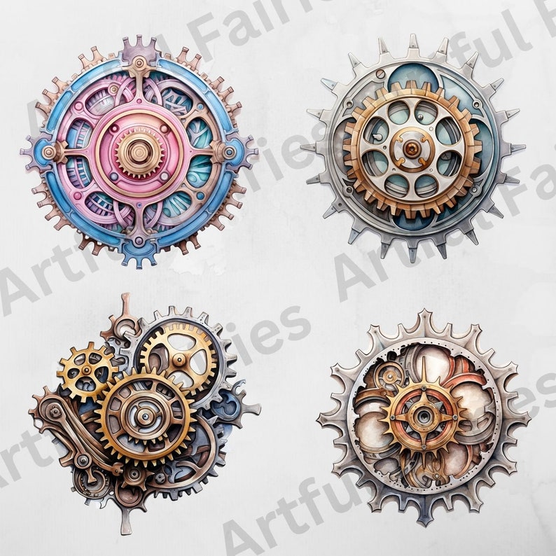 Metal Steampunk Clipart Gears Cogs PNG Gear Watercolor Steampunk PNG ...