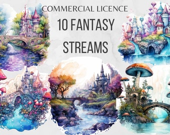 Fantasy Clipart Stream Clipart River Clipart Mushroom Clipart Junk Journal Watercolor Clipart Witchy Clipart Fairy Tale Clipart