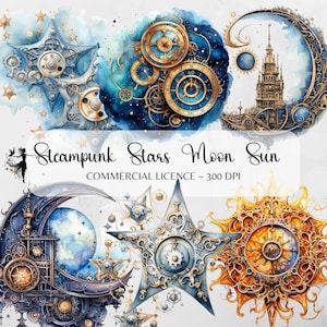 Aquarel Steampunk Clipart 26 Steampunk Celestial Clipart Steampunk Ephemera Steampunk Stars Steampunk Moon Sun Galaxy PNG Junk Journal