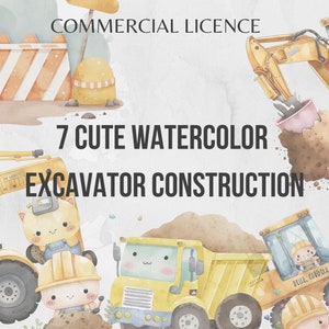 Aquarela Construção Clipart Escavadeira Clipart menino clipart aniversário de 2 anos construção berçário construção aniversário download instantâneo