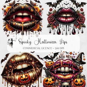 Halloween Usta PNG Sublimacja Projekt Halloween DTF Usta Wydruk Clipart Tumbler Wrap Koszulka Cyfrowy Planer Naklejki Upiorny Pocałunek Nietoperz Dynia