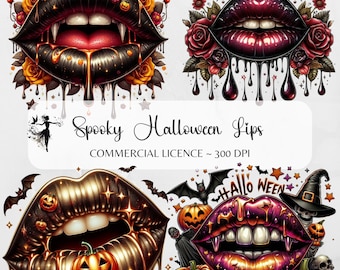 Halloween Lips PNG Sublimation Design Halloween DTF Lip Print Clipart Tumbler Wrap Shirt Digital Planner Stickers Spooky Kiss Bat Pumpkin