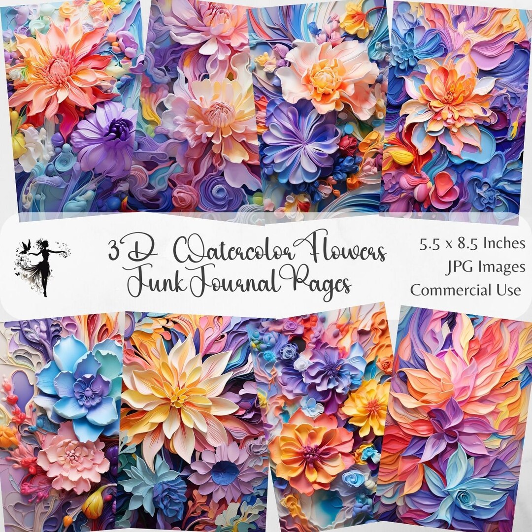 Pastel Floral Junk Journal Pages 3D Journal Kit Floral Watercolor Junk ...
