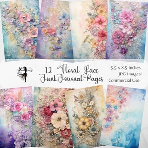Floral Lace Junk Journal Pages Journal Kit Floral Lace Junk Journal Paper Pack Scrapbook Paper Scrapbooking Ephemera Digital Paper Mixed Med