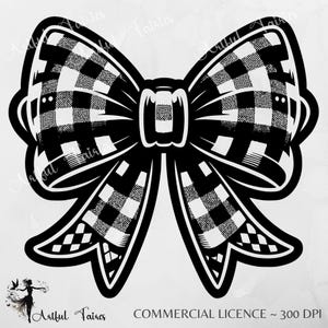 Black Checkered Bow Dark Coquette PNG ClipArt Collage Preppy Watercolor Retro Bow Clip Art Black Ribbon Sublimination Shirt Design DTF